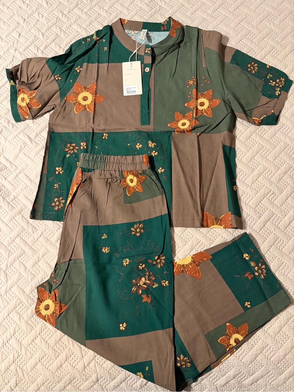 NWT ADDCONFDT Vintage Patchwork Floral 2-Piece Set Green Brown - Size M - Picture 1 of 4